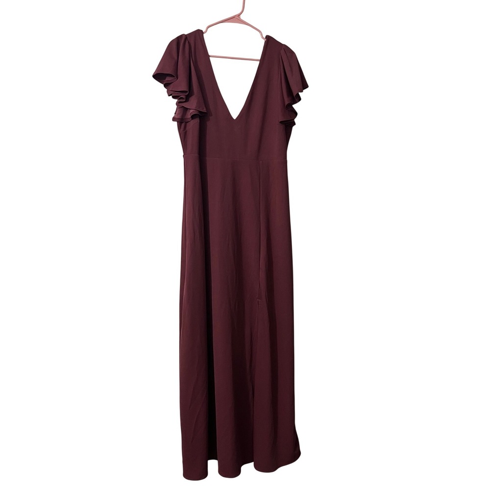 Birdy Grey Cabernet Burgundy Ruffle Sleeve V-Neck Maxi Bridesmaid Dress XL